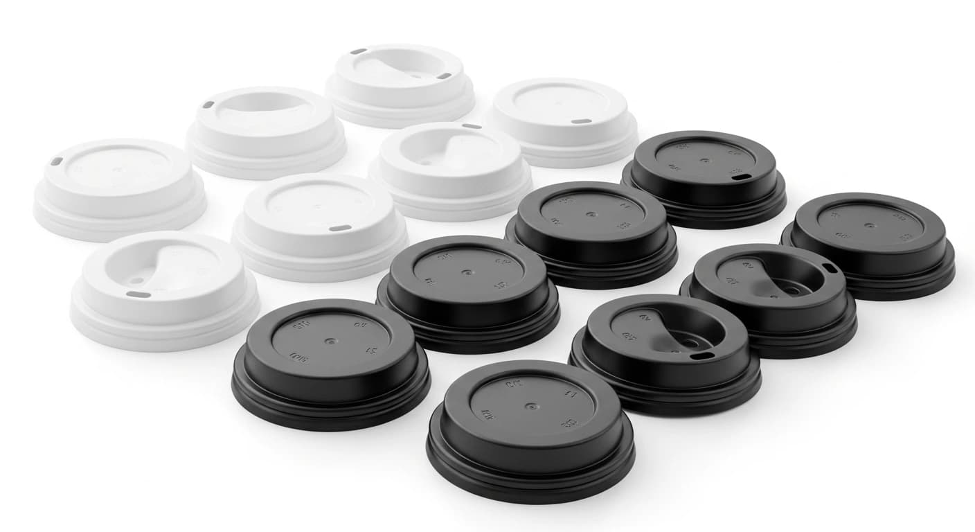 Flat coffee cup lid shown on takeaway cup